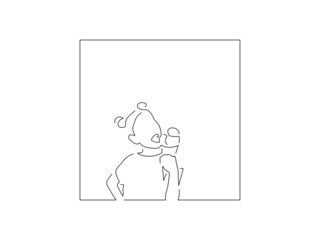 Fototapeta premium Girl eating an ice cream line drawing, vector illustration design. Summer collection.