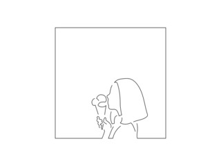 Woman eating an ice cream line drawing, vector illustration design. Summer collection.