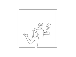 Woman with a suitcase line drawing, vector illustration design. Summer collection.