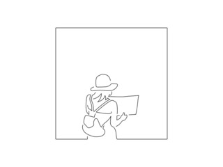 Woman with a map line drawing, vector illustration design. Summer collection.
