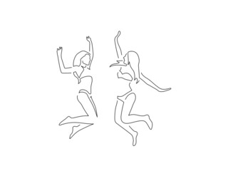 Fototapeta premium Bikini girls jumping line drawing, vector illustration design. Summer collection.