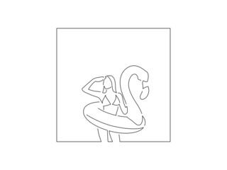 Girl with a flemish floater line drawing, vector illustration design. Summer collection.