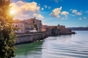 Siracusa, Ortigia Island, Sicily, Italy. Isola di Ortigia, coast of Ortigia island at city of...