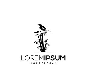 silhouette logo design bamboo bird