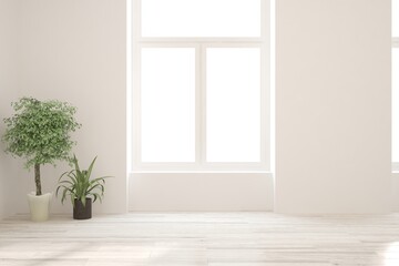 White empty room. Scandinavian interior design. 3D illustration