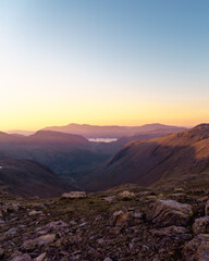 Sunset from Great End mountain in the Lake District National Park, England.