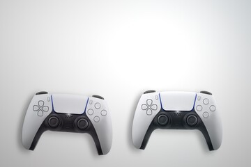 Next Generation white game controller isolated on white background. Top view.