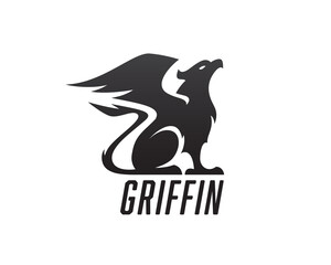 Griffin logo concept. Greek mythology Gryphon icon. Griffon symbol. Mythical eagle and lion creature sign. Vector illustration.