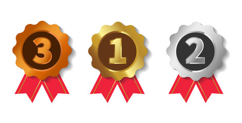 badge or medal 1,2,3 in 3D concept with bronze gold silver color