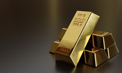 The pure gold bar represents the business and finance concept idea, Real gold bars background, with copy space,   3d rendering