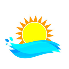 Fototapeta na wymiar Sun icon, graphic symbol design template, big ocean waves, vector illustration