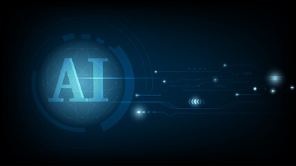 AI wording with hi-tech technology circuit design. concept innovation.