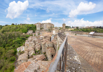 Sorano (Italy) - An ancient medieval hill town hanging from a tuff stone in province of Grosseto,...