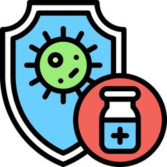 Shield and Vaccine icon, Vaccine Development related vector
