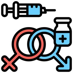 Gender sign and Vaccine icon, Vaccine Development related vector
