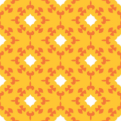 Beautiful background pattern with bright ornaments on a yellow background, wallpaper. Seamless pattern, texture