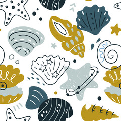 vector seamless background patterns in Scandinavian style,cartoon cute marine elements for fabric design, wrapping paper, notebooks covers