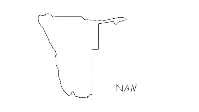 Namibia map animation line. Black line animation letters drawing on a white background.