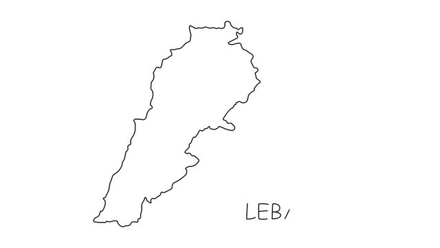 Lebanon map animation line. Black line animation letters drawing on a white background.