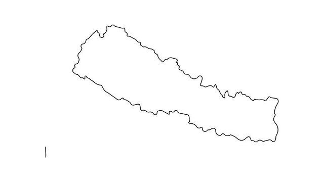 Nepal map animation line. Black line animation letters drawing on a white background.