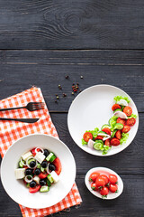 salad menu page salad appetizer snack vegetable, greek salad, grilled chicken dish on the table healthy diet meal copy space food background rustic 