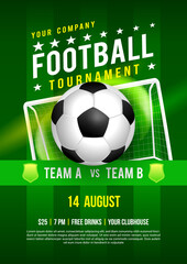 Football league tournament poster design vector illustration. Soccer ball with goal © Farosofa