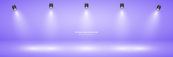 Empty pastel violet studio abstract background with spotlight effect. Product showcase backdrop. Stage lighting. Vector illustration.