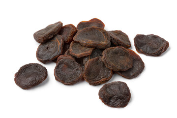 Heap of dried South African sour apricots isolated on white background  