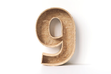 Recycled wood font number 9. Nice for an interior design concept. High detailed 3D rendering.