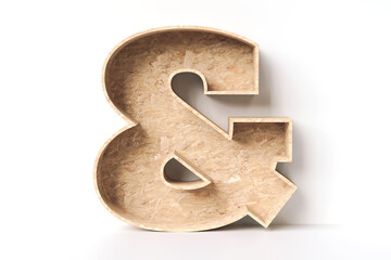 3D ampersand letter made of particle board wood. Nice for recycled materials concept designs. High quality 3D rendering.