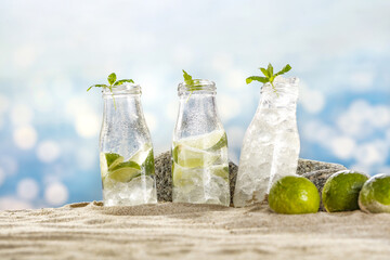 Summer drink on beach and free space for your decoration 