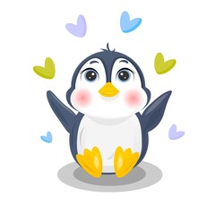 Penguin with  green, blue and violet heart 