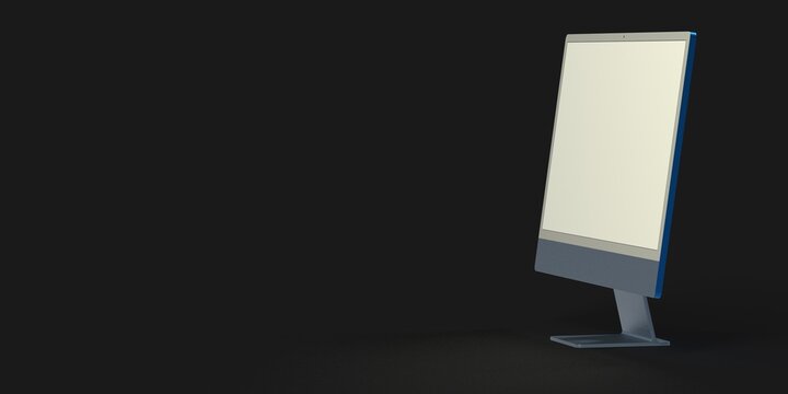 Realistic 3D Computer, with a white screen, isolated on a white background