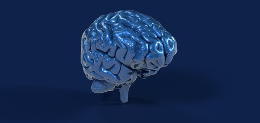 Colorful polygonal 3D brain illustration on BG.