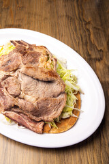 Typical mexican antojito, huarache mexican food on wooden background. Concept of mexican food.