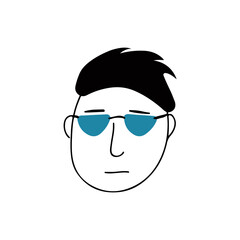 Hand drawn human face doodle. Cool young guy with stylish glasses. Isolated ink drawing with a pen. Pencil drawing. Simple illustration.