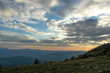 Beautiful sunrise in the Ukrainian carpathians. Morning landscape