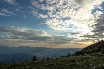 Beautiful sunrise in the Ukrainian carpathians. Morning landscape