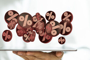 Sales icons floating in the air 3D rendering