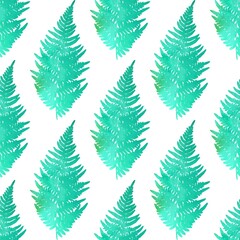 Seamless pattern of watercolor ferns