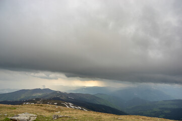 Rain cloud and rain wall in the carpathian mountains