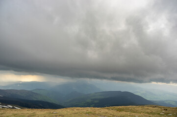 Rain cloud and rain wall in the carpathian mountains