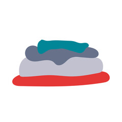 a stack of clean linen . Household items for cleaning and washing