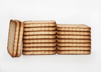 Stacks of cookies on a white background