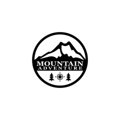 Mountain Adventure Logo, outdoor concept,  summer camping emblem, mountain climbing logo in black & white colors. Creative vector illustration. Graphic design elements