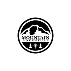 Obraz premium Mountain Adventure Logo, outdoor concept, summer camping emblem, mountain climbing logo in black & white colors. Creative vector illustration. Graphic design elements