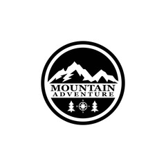 Mountain Adventure Logo, outdoor concept,  summer camping emblem, mountain climbing logo in black & white colors. Creative vector illustration. Graphic design elements