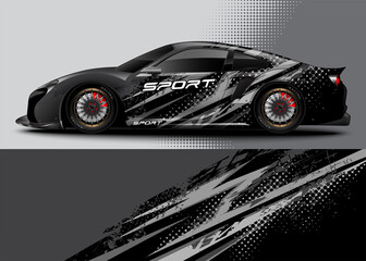 Racing sport car for wrap decal sticker design and vehicle livery with abstract background © graphicartstudio