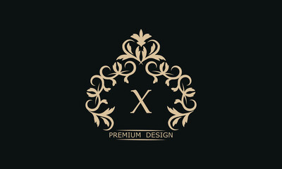 Premium linear logo with letter X. Elegant monogram company brand icon, boutique, heraldry.