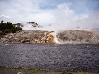 Waterfall from Excelsior Geyser to Firehole River